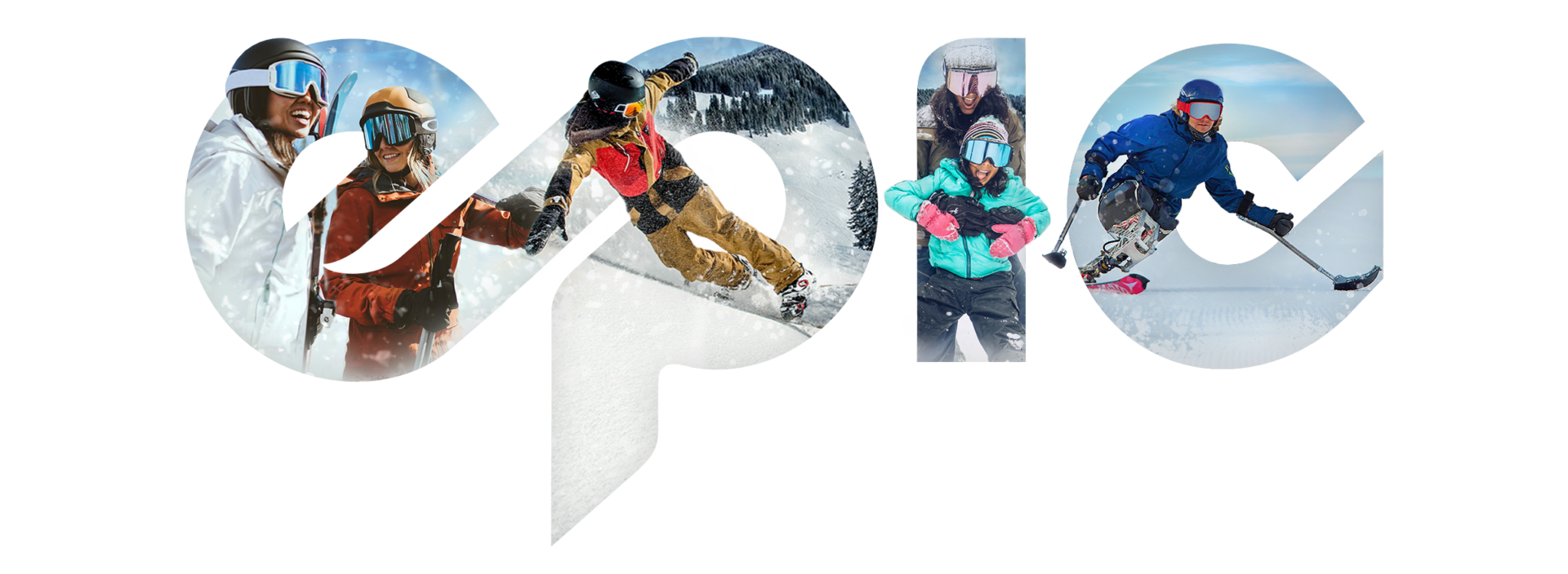 epic logo with skiing images cut into it
